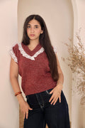 Mint Lace Trim Knit Vest