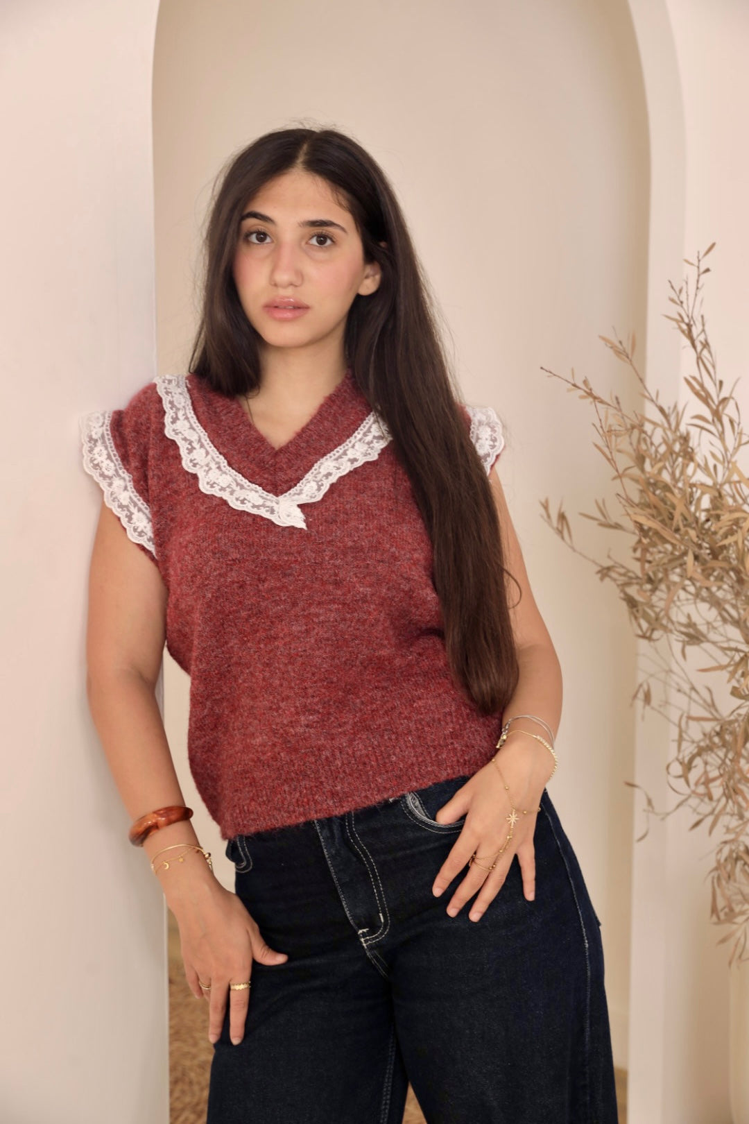 Mint Lace Trim Knit Vest
