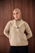 Camel Scarf Accent Knit Sweater