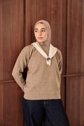 Oatmeal Beige Scarf Accent Knit Sweater