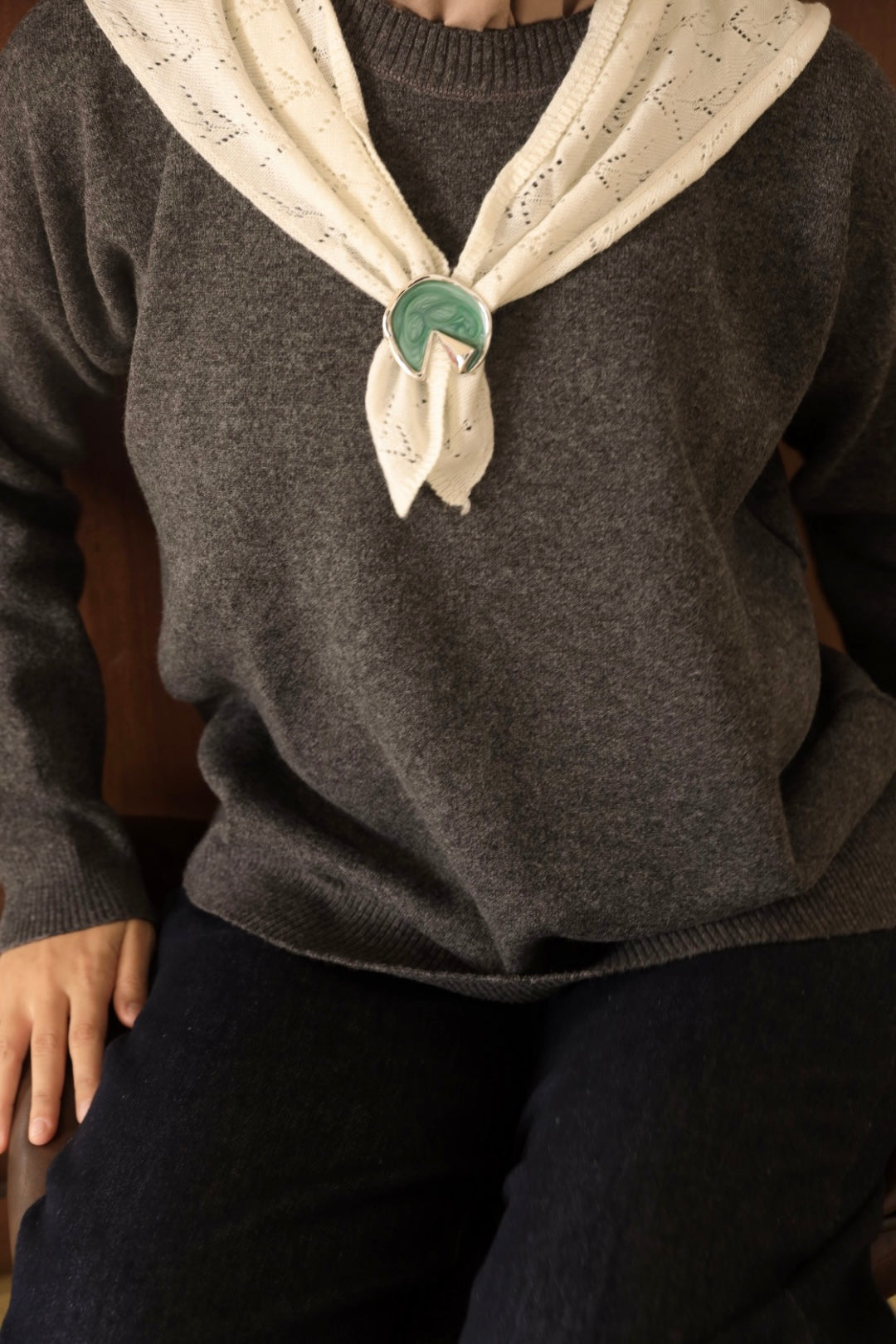 Charcoal Scarf Accent Knit Sweater