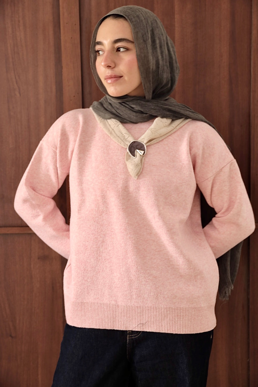 Soft Pink Scarf Accent Sweater