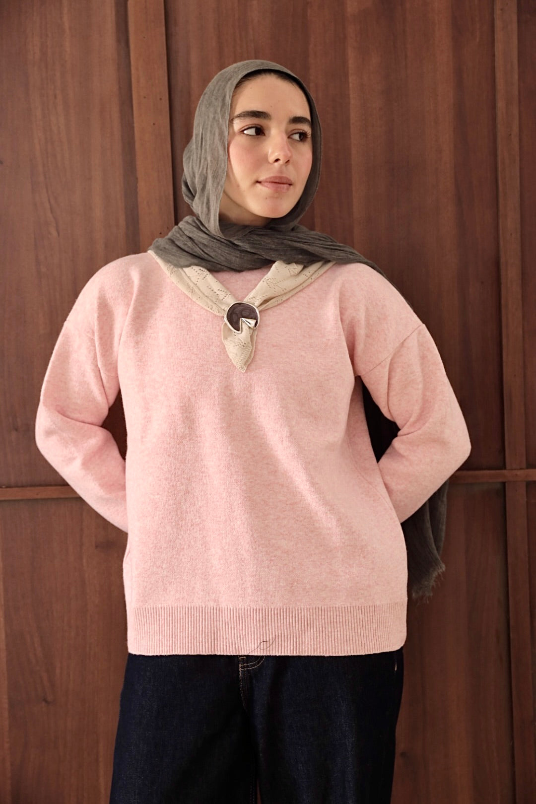 Soft Pink Scarf Accent Sweater