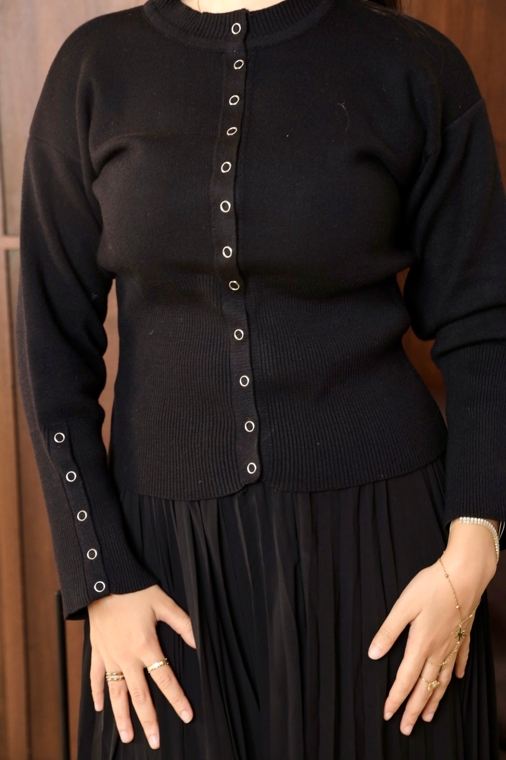 Black Ribbed Waist Cardigan