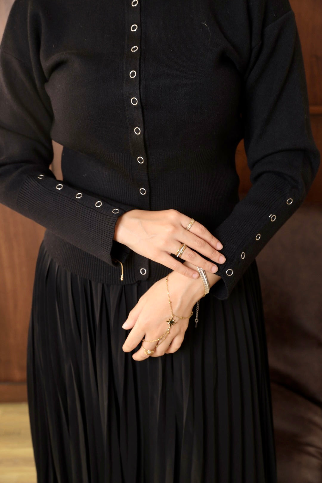 Black Ribbed Waist Cardigan