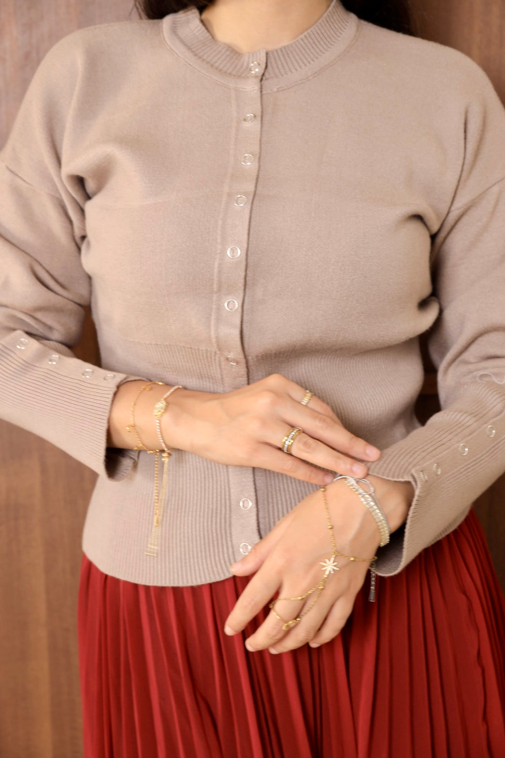 Mocha Ribbed Waist Cardigan