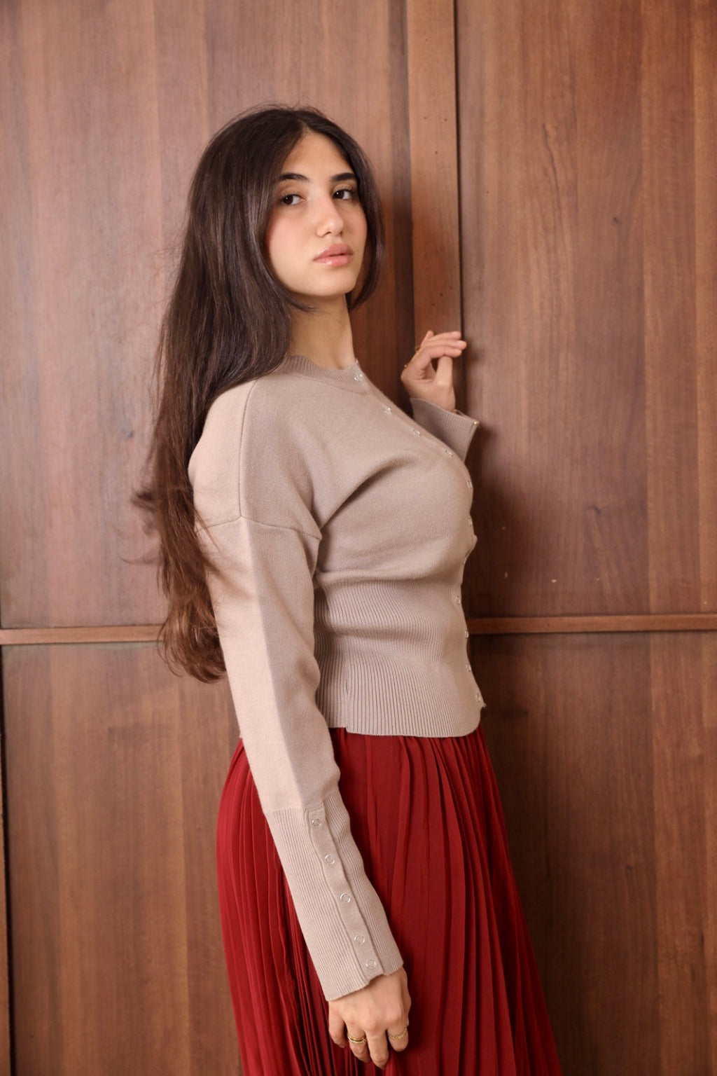 Mocha Ribbed Waist Cardigan