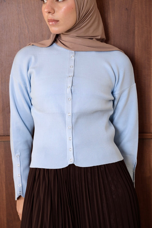 Baby Blue Ribbed Waist Cardigan