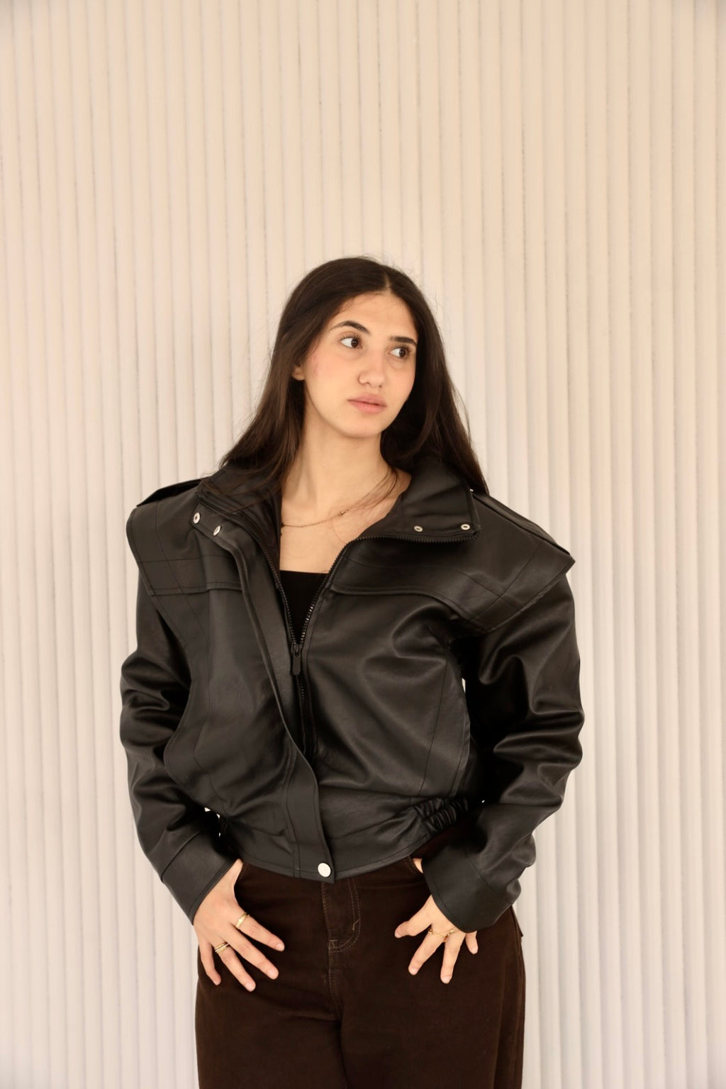 Classic Black Oversized Leather Jacket