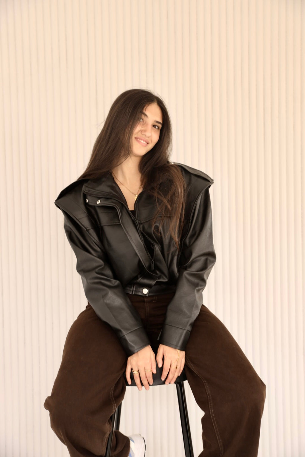 Classic Black Oversized Leather Jacket