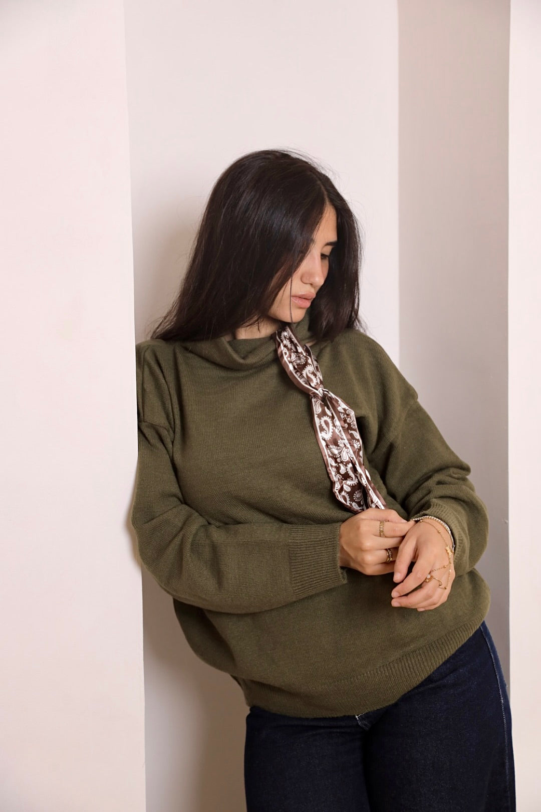 Olive Green Satin Sweater