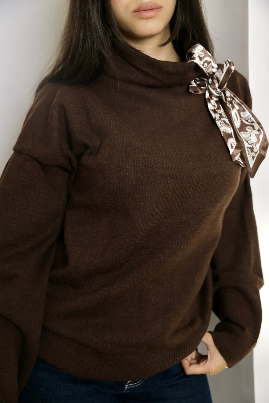 Dark Brown Satin Sweater
