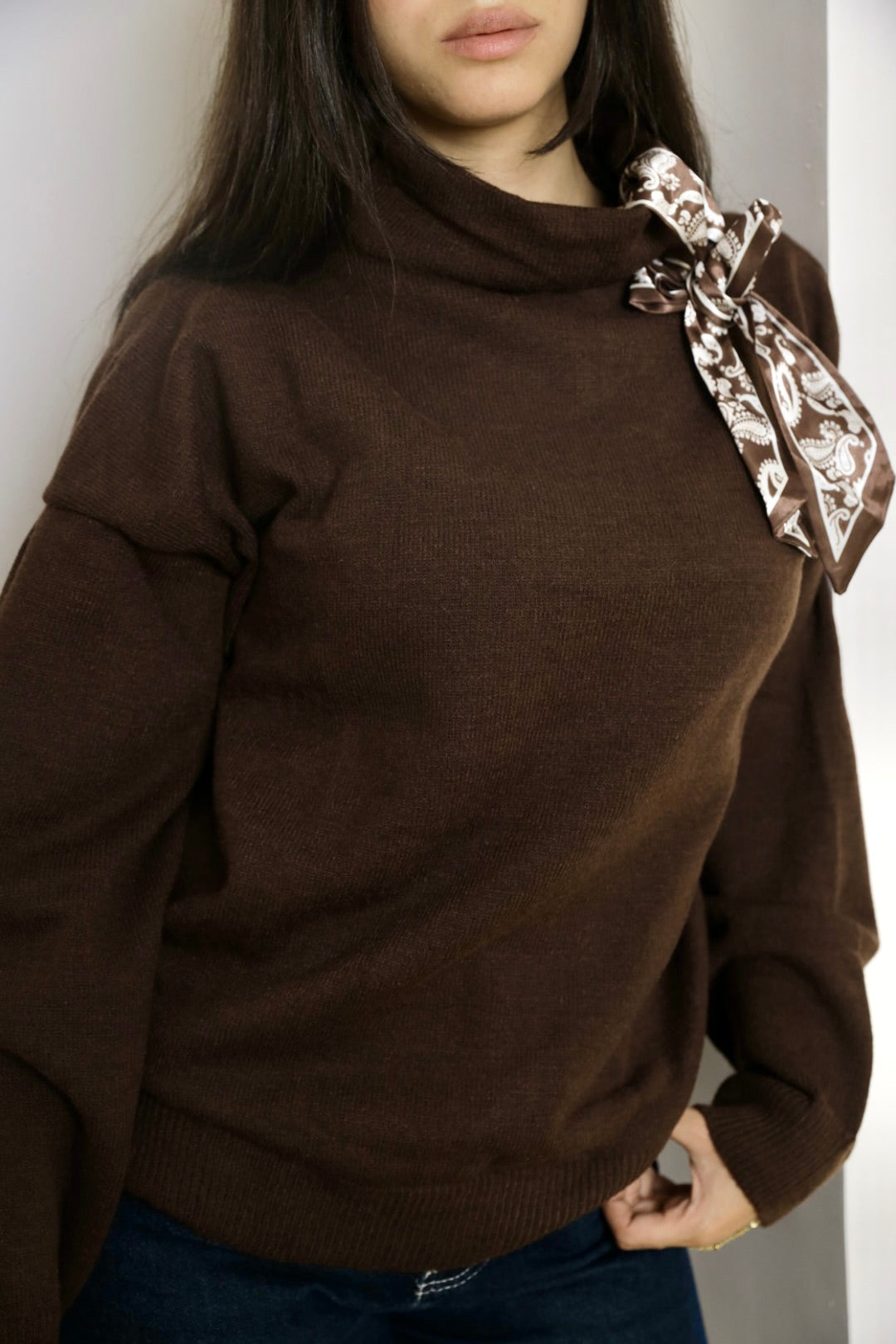 Dark Brown Satin Sweater