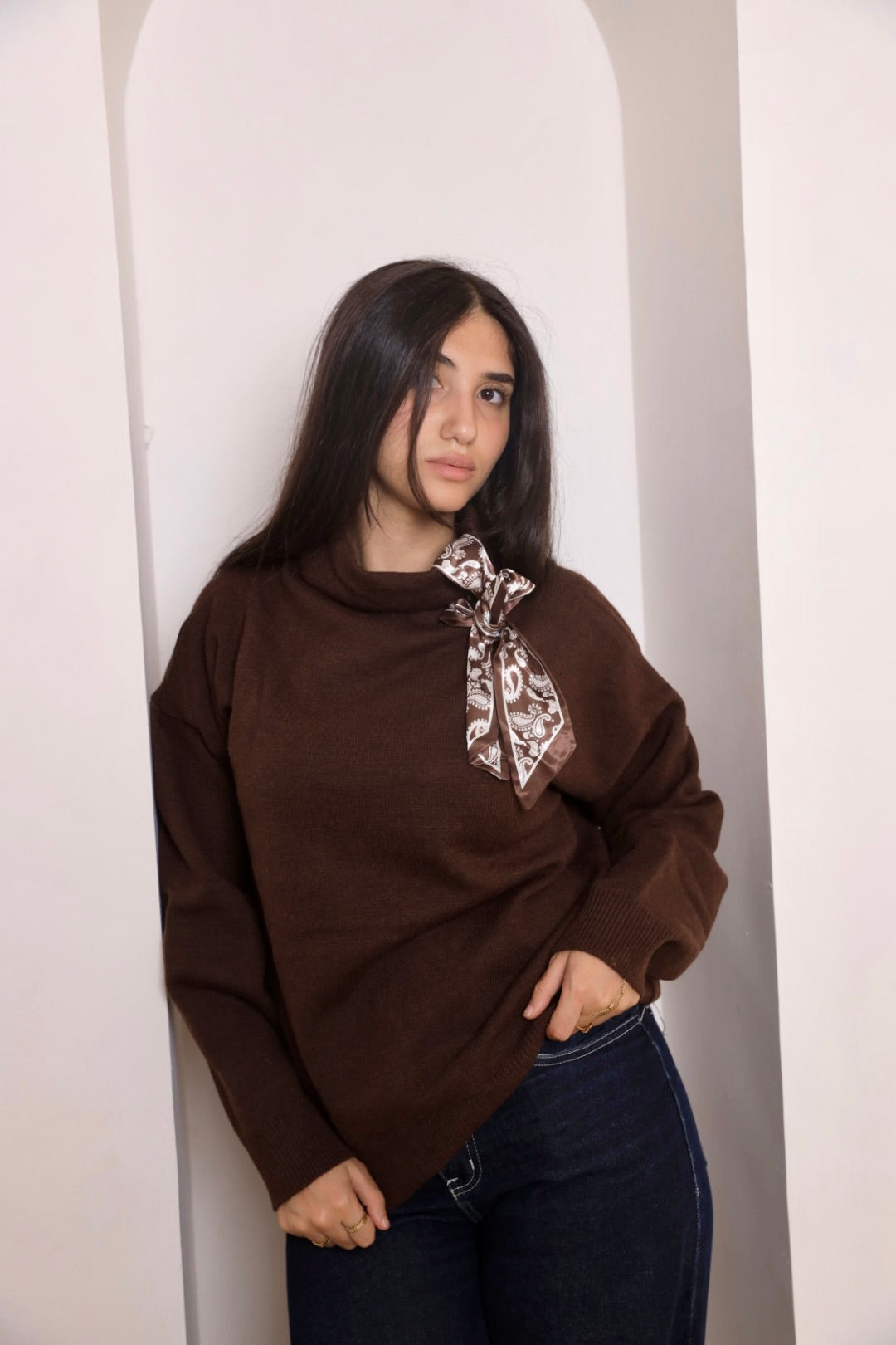 Dark Brown Satin Sweater