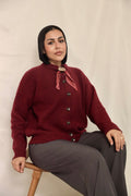 Burgundy Brooch Accent Cardigan