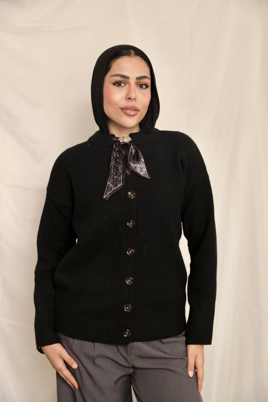 Black Brooch Accent Cardigan