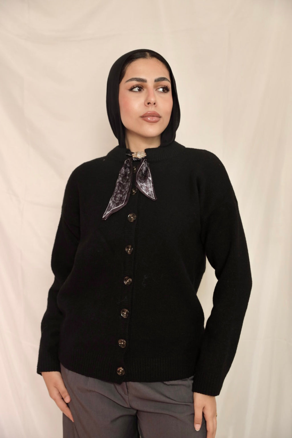 Black Brooch Accent Cardigan
