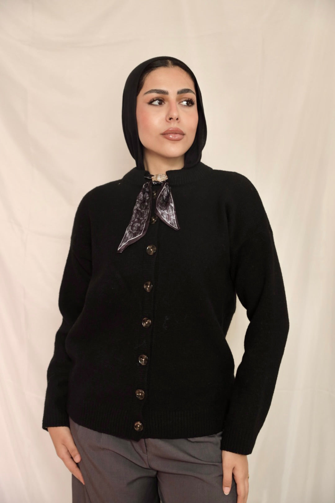 Black Brooch Accent Cardigan