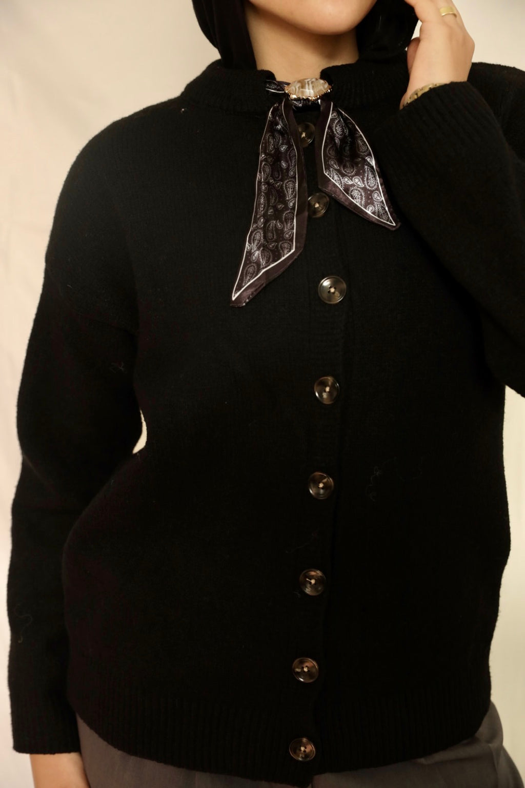 Black Brooch Accent Cardigan