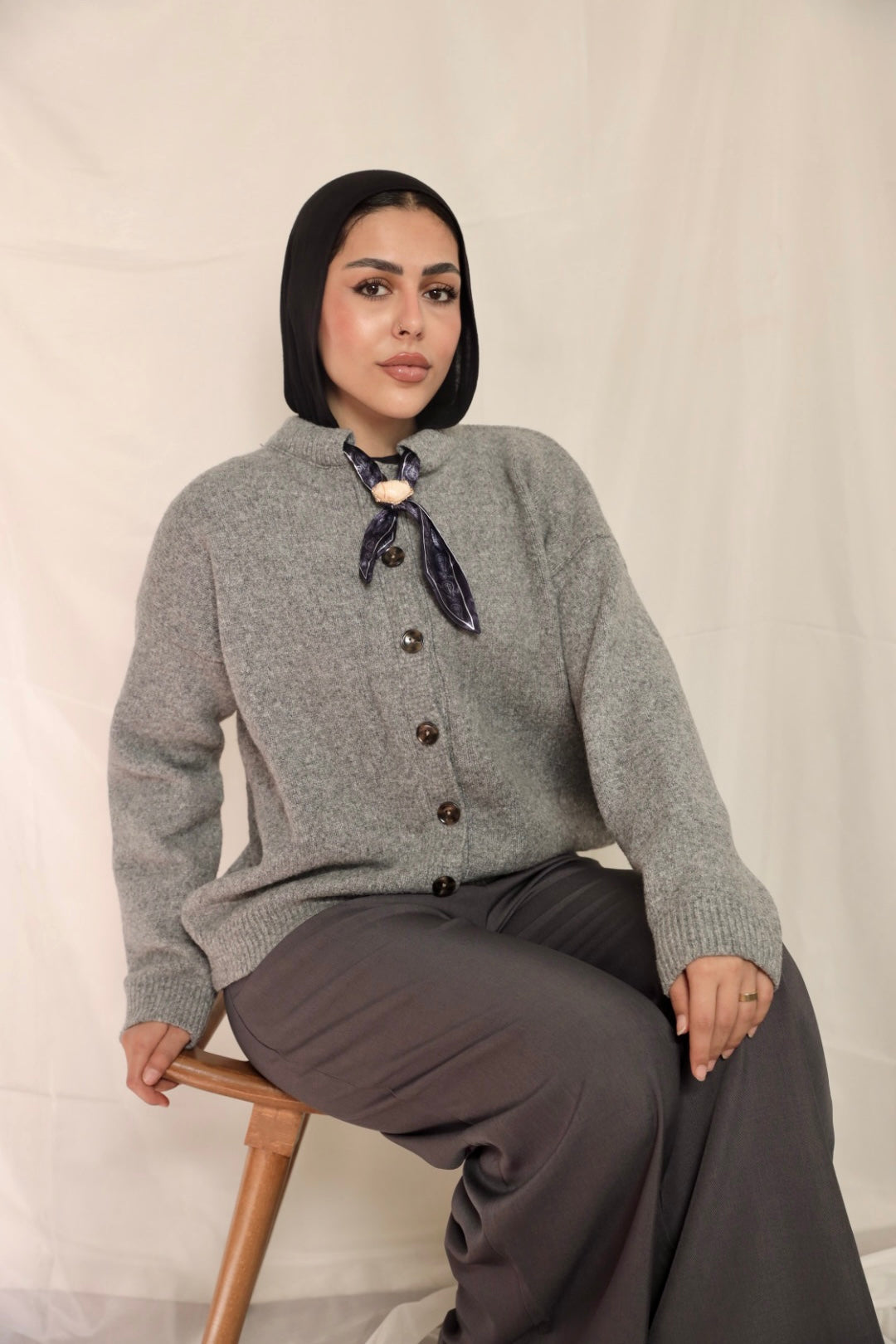Grey Brooch Accent Cardigan