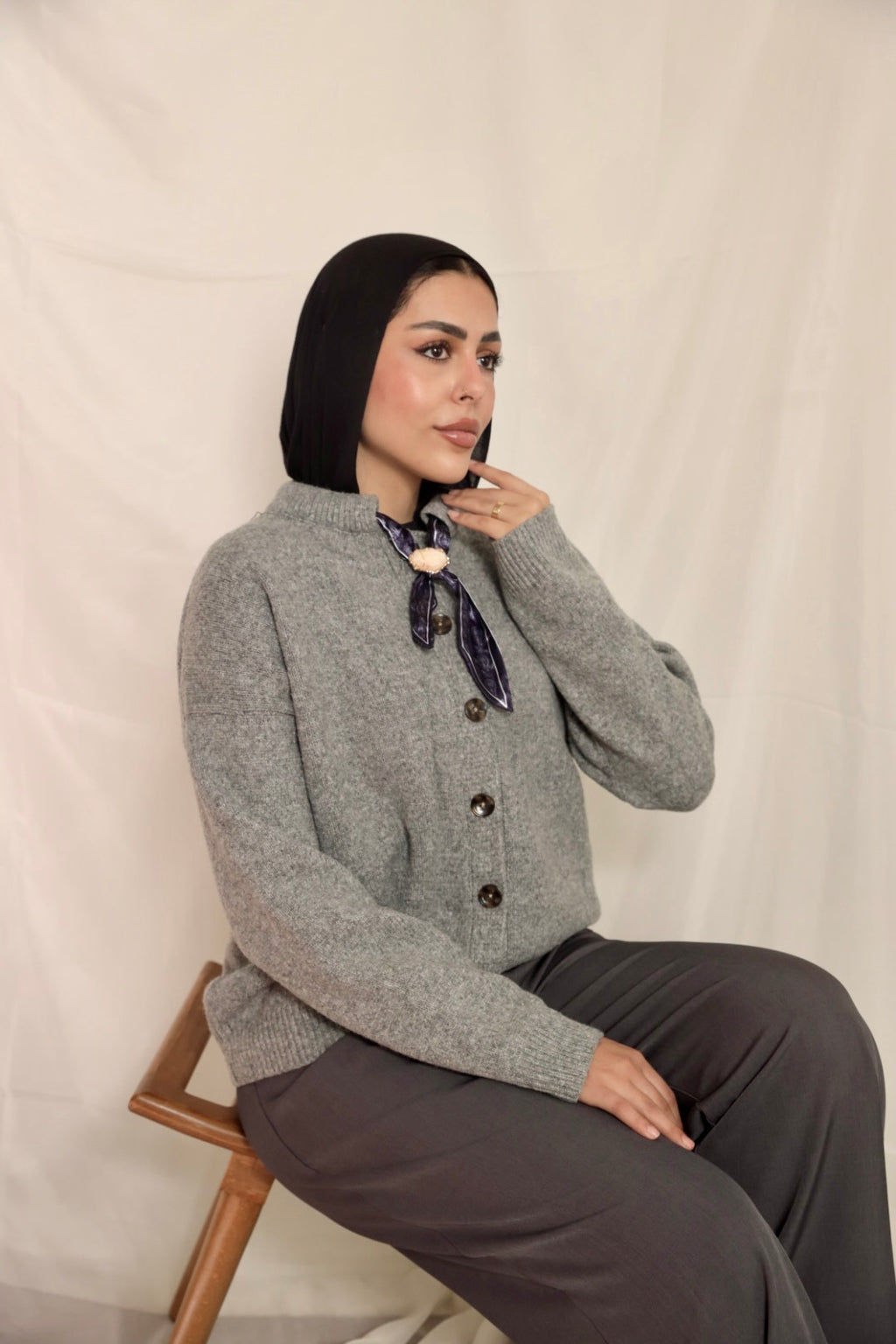 Grey Brooch Accent Cardigan