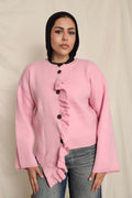 Soft Pink Ruffle Trim Cardigan