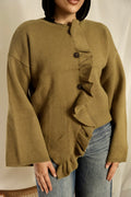 Olive Green Ruffle Trim Cardigan