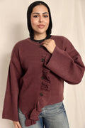 Burgundy Ruffle Trim Cardigan