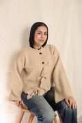 Beige Ruffle Trim Cardigan