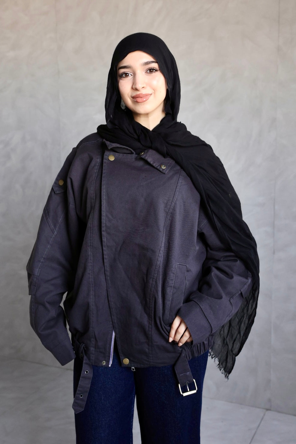 BLACK QUILTED FABRIC  GABARDINE JACKET