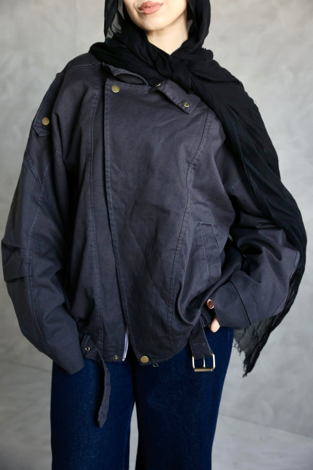 BLACK QUILTED FABRIC  GABARDINE JACKET