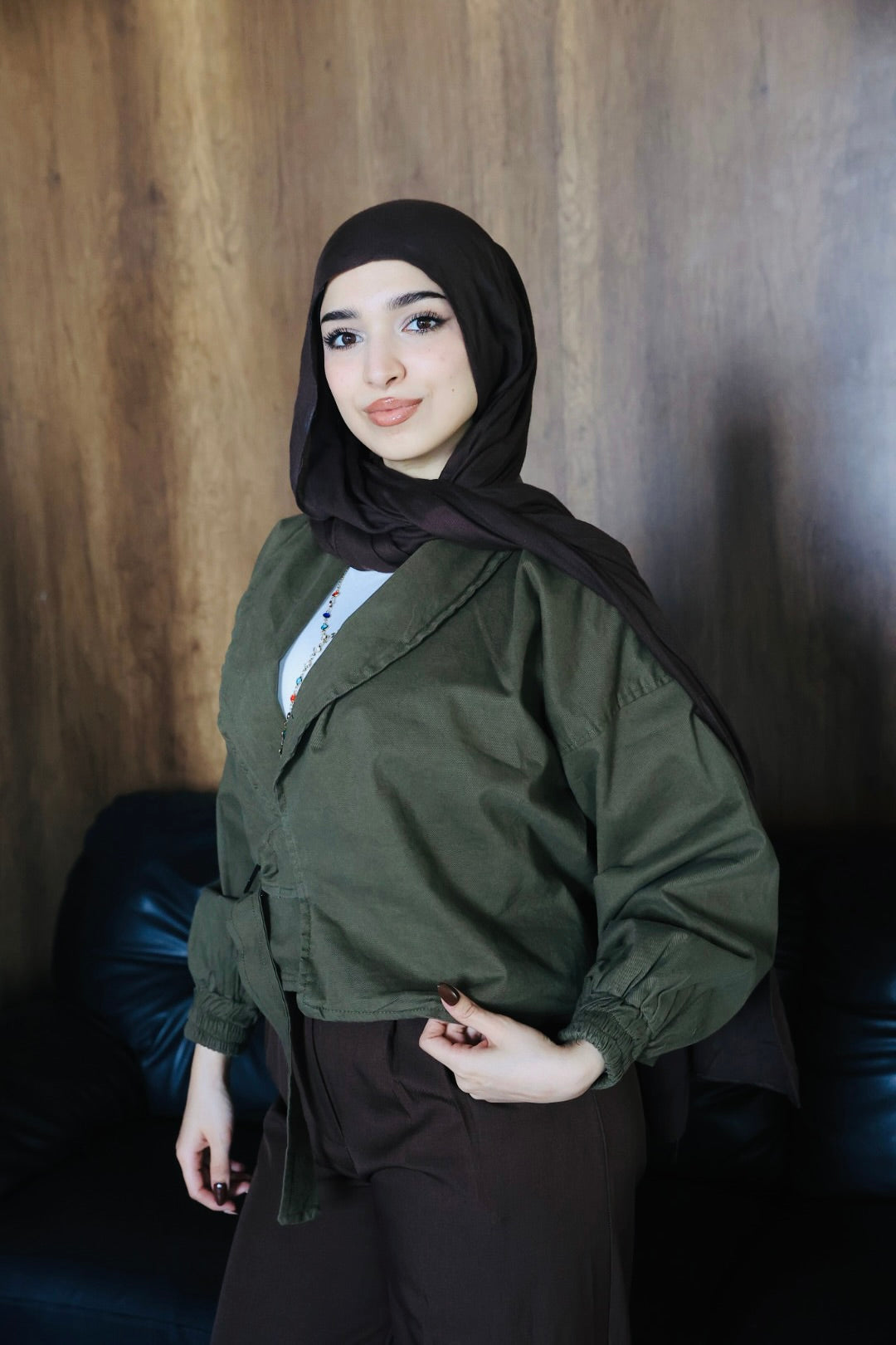 OLIVE CROSS GABARDINE JACKET