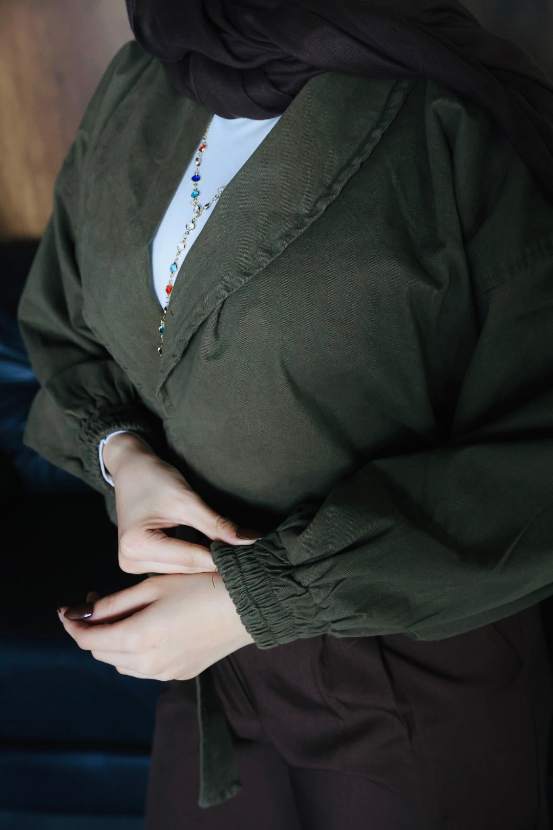 OLIVE CROSS GABARDINE JACKET