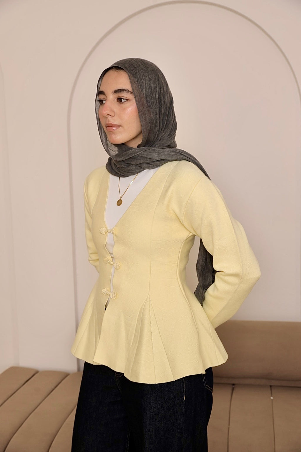 Soft Yellow Peplum Jacket