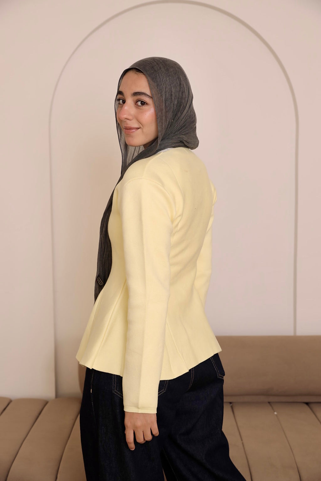 Soft Yellow Peplum Jacket