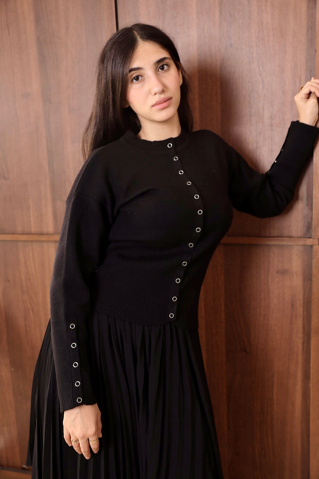 Black Ribbed Waist Cardigan