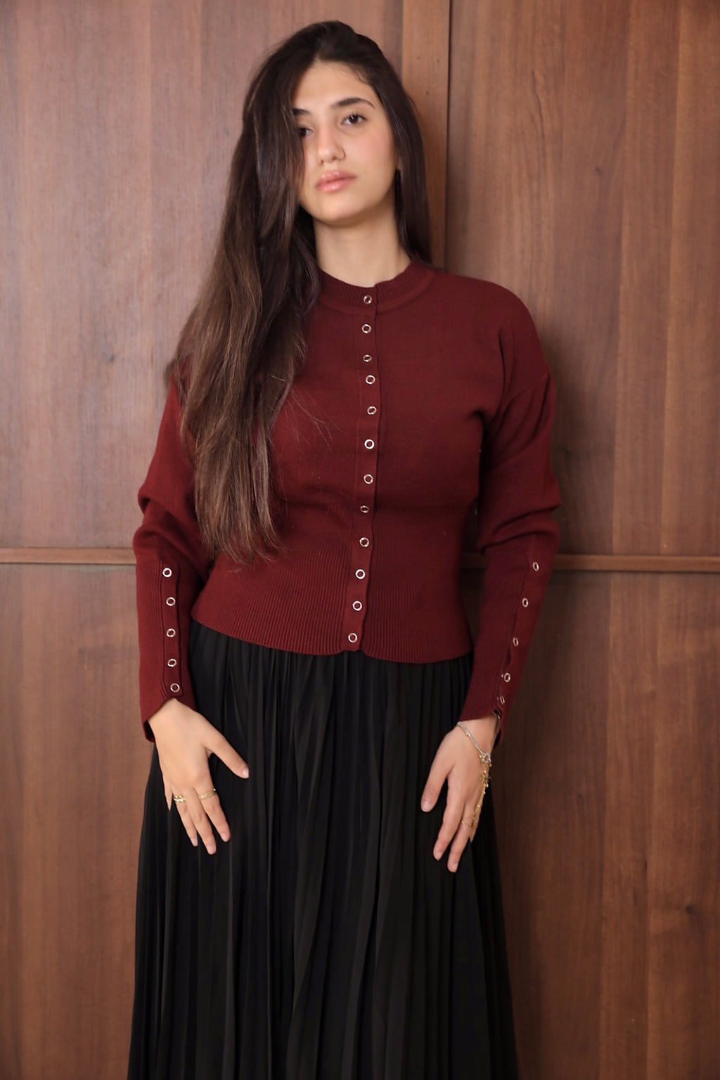Burgundy Ribbed Waist Cardigan