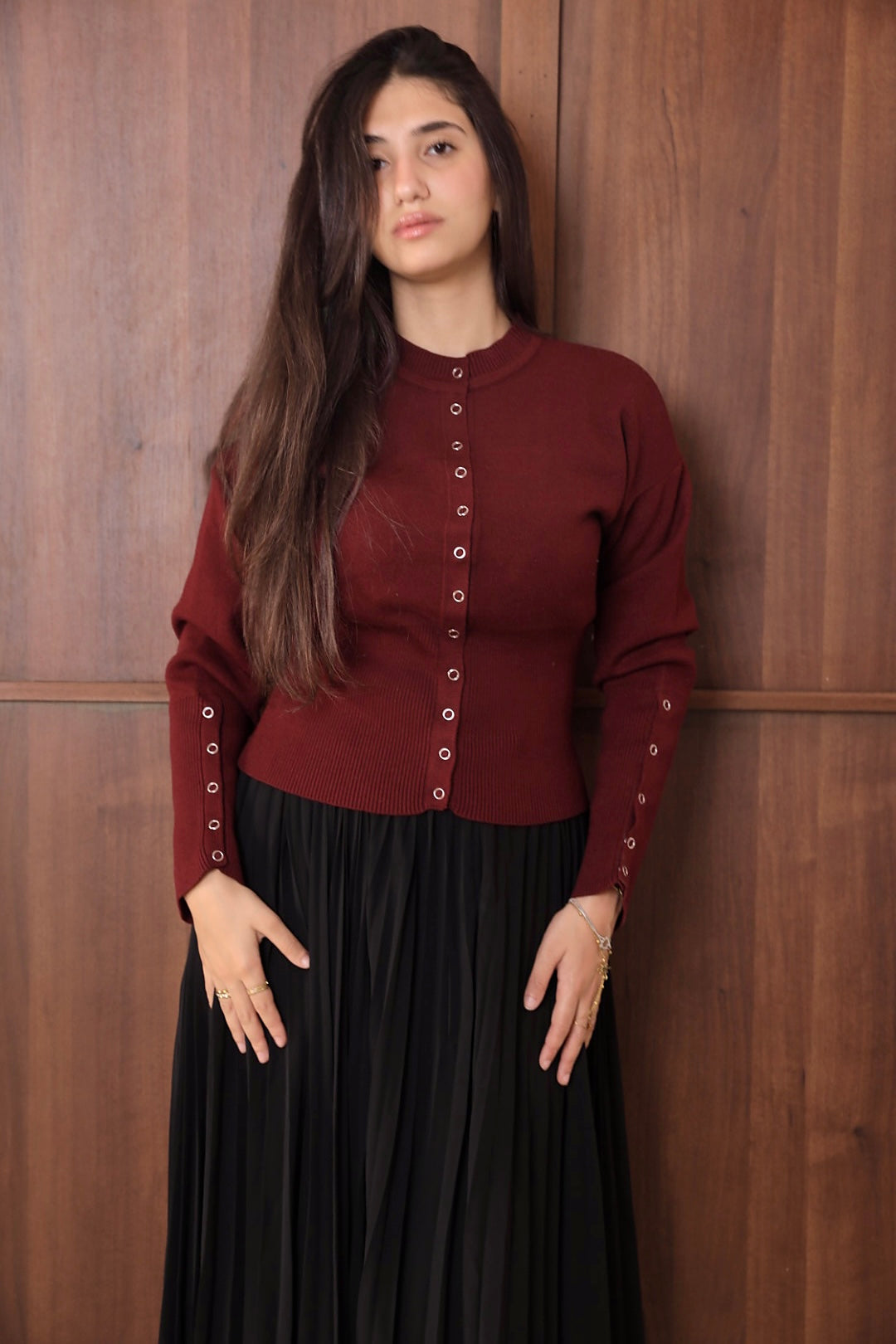 Burgundy Ribbed Waist Cardigan