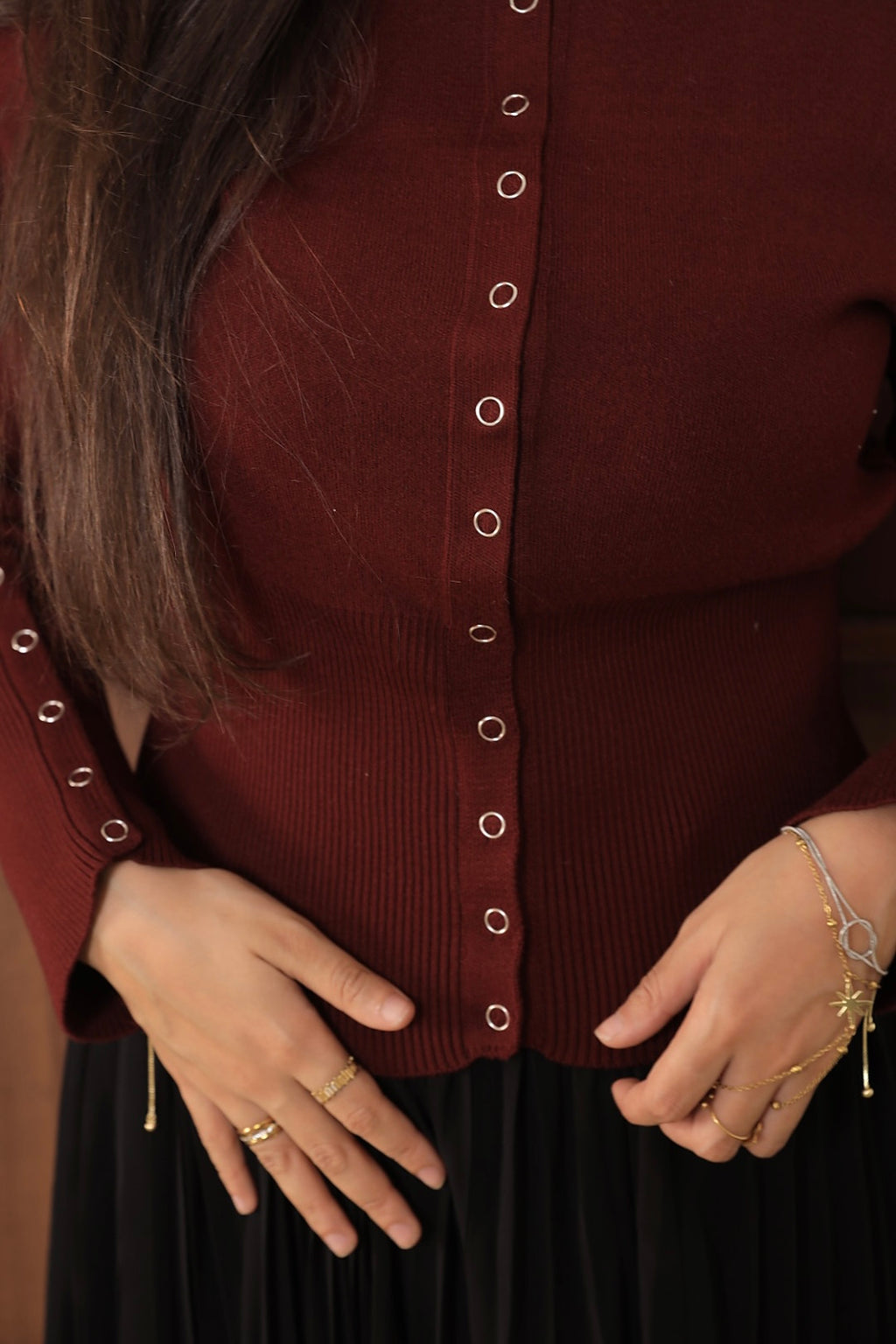 Burgundy Ribbed Waist Cardigan