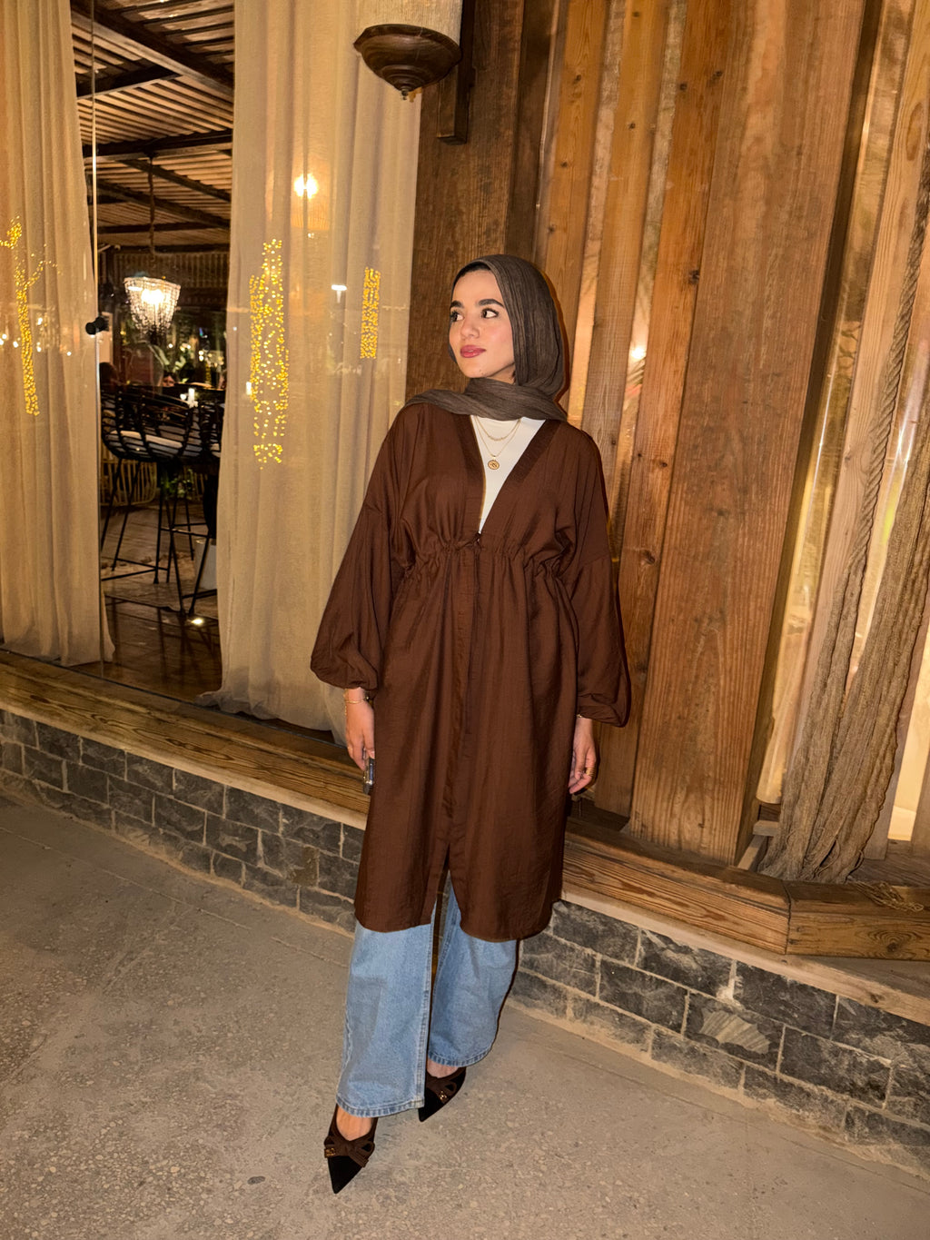 GATHERED WAIST CARDIGAN