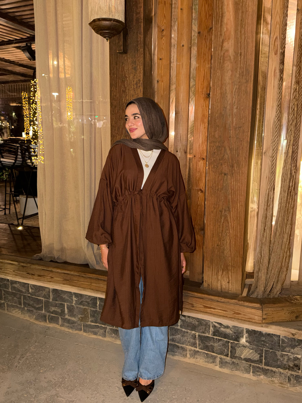 GATHERED WAIST CARDIGAN