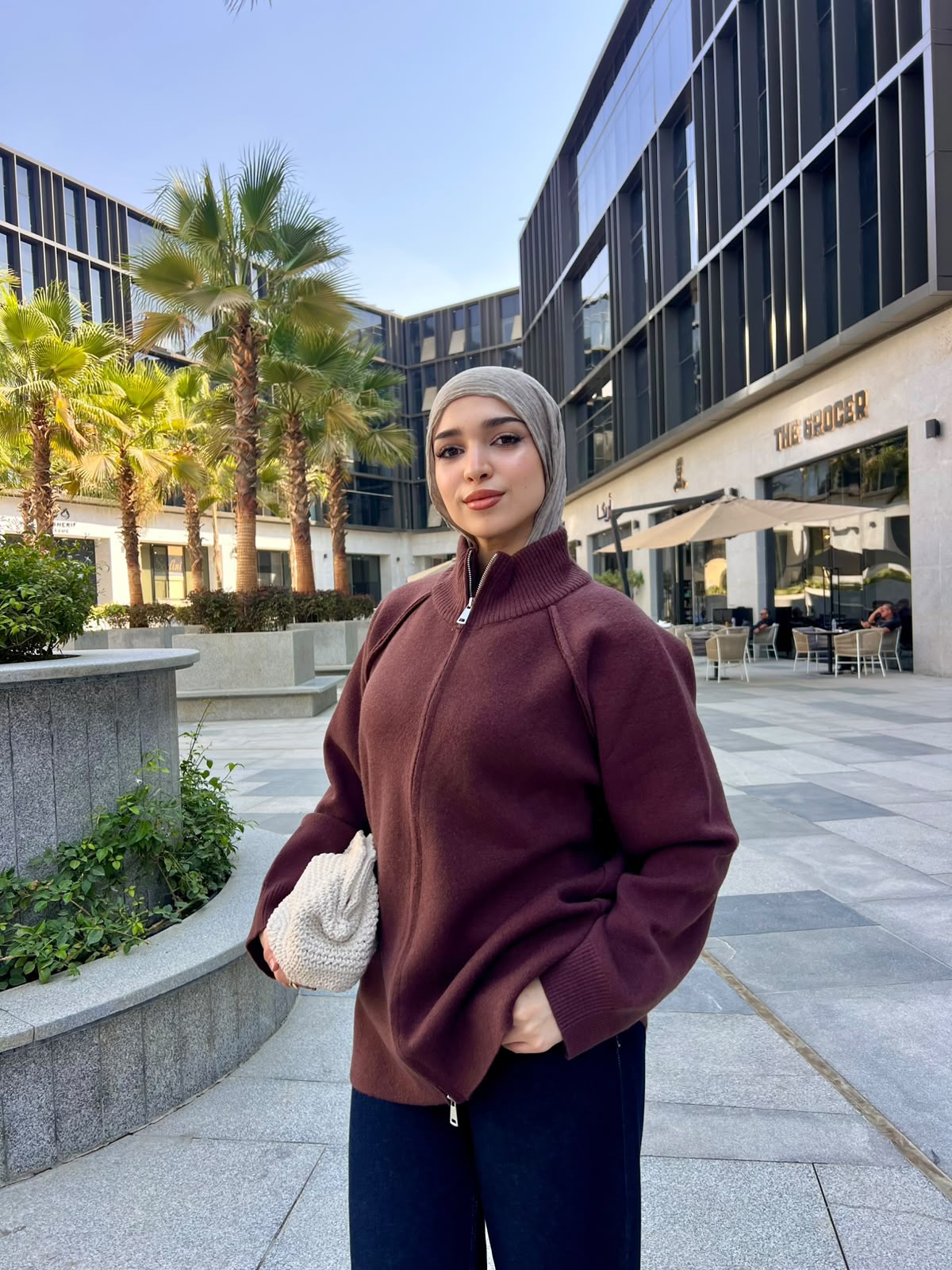 BROWN COCOA ZIP PULLOVER